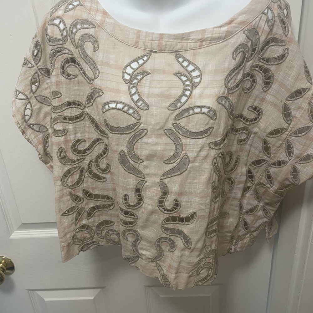 We The Free Beige Embroidered Blouse